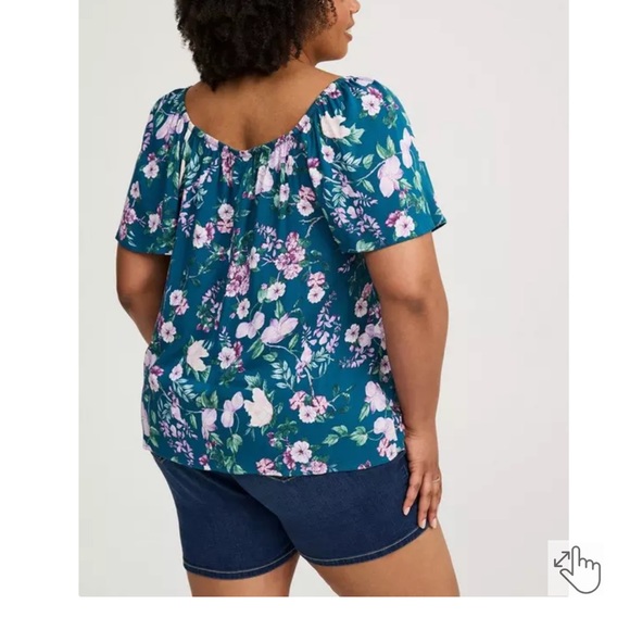 Torrid Slub Short Flutter Sleeve Melinda Floral Legion Teal Blue Women's Top 3X - Picture 3 of 13